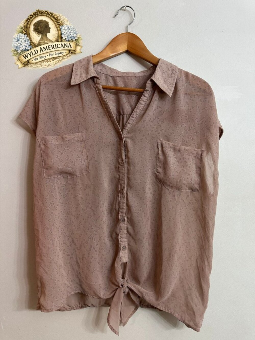 Mauve Tonal Animal Print Tie Front Blouse Silky Button Up Y2K Vibes